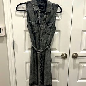 Velvet heart charcoal denim-look dress with pockets, size small